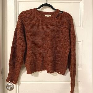 2/$20 Brown Knit Frayed Sweater Size SM